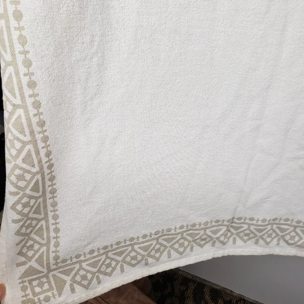 Anthropologie Knotted Macrame Overlay Shower Curtain Ivory Cotton Boho Fringe